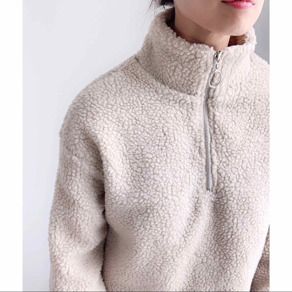NEW SHERPA HALF ZIP PULLOVER - TAUPE - Picture 9 of 13